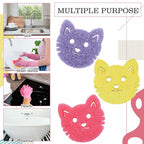 3 Pcs Dual Sided Scrub Sponge Multi Functional Cute Temperature Sensitive Non Scratch Dish Sponge for Washing Dishes Kitchen Bathroom(Cat,Pink, Yellow, Purple)