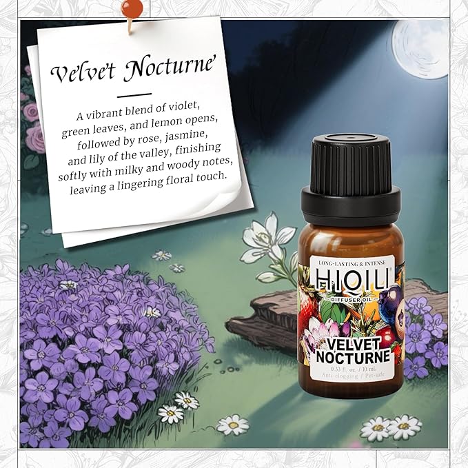 HIQILI Velvet Nocturne Diffuser Oil, Ideal for Hotel Diffuser, Luxury Perfume, Dryer Balls, Pet Friendly, Long Lasting - 0.34 Fl Oz