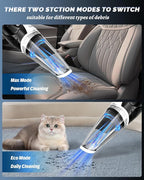 Handheld Vacuum Cordless, Car Vacuum Cleaner with Powerful Suction, 2 Modes Mini Hand Vacuum, Dry & Wet, LED Light, Portable Vacuum for Car Pet Hair, Home, Office, Keyboards White Sliver