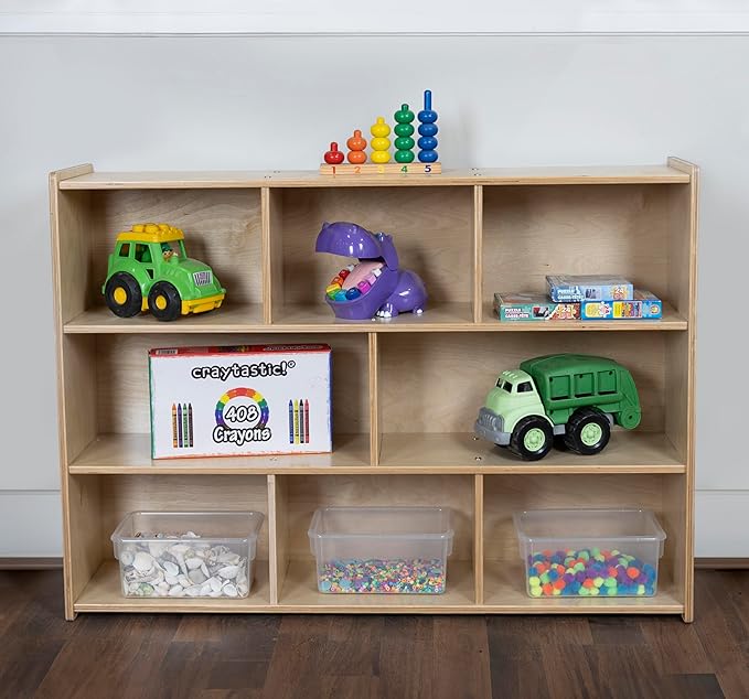 Birch Cubby Storage Organizer Bookcase, 3-Tier Open Shelves, 8-Cube Storage Organizer Display Shelf for Montessori, Kids Room, School, 34" H