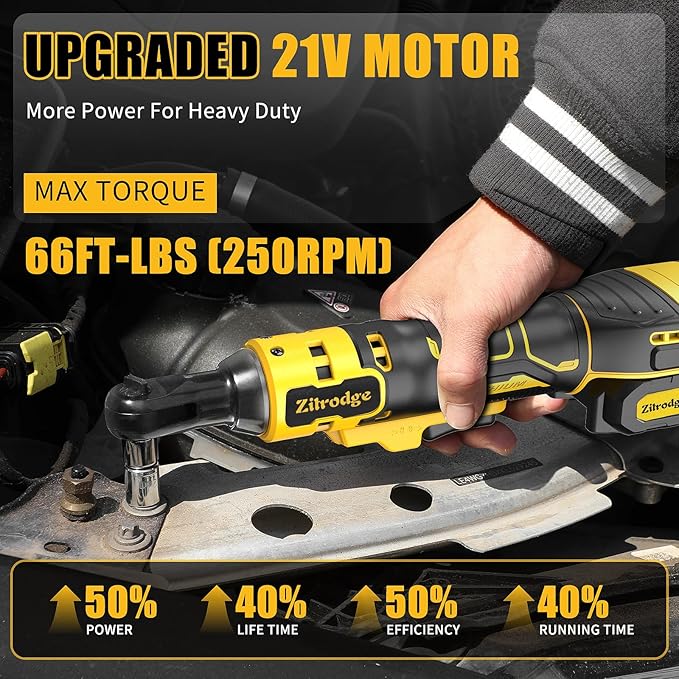 3/8" Cordless Electric Ratchet Wrench Set With Multi Drill Bits, 66FT-LBS 250 PRM Power Ratchet Wrench, 21V Ratchet Tool Kit, Variable Speed, 7 Sockets, LED Light, 1/4" and 1/2" Adapter, 2 Batteries