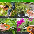 iPower 6.5 Inch Gardening Scissors Hand Pruner Pruning Shear with Straight Stainless Steel Blades, Orange, 4-Pack