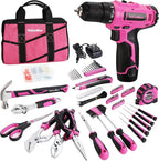 ValueMax Home Tool Kit with Drill, 233-Pieces Pink Tool Set with 12V Cordless Lithium-ion Drill, Power Tool Set with Wide Mouth Open Storage Bag, Basic Drill Sets Combo Kit for DIY and Daily Repair