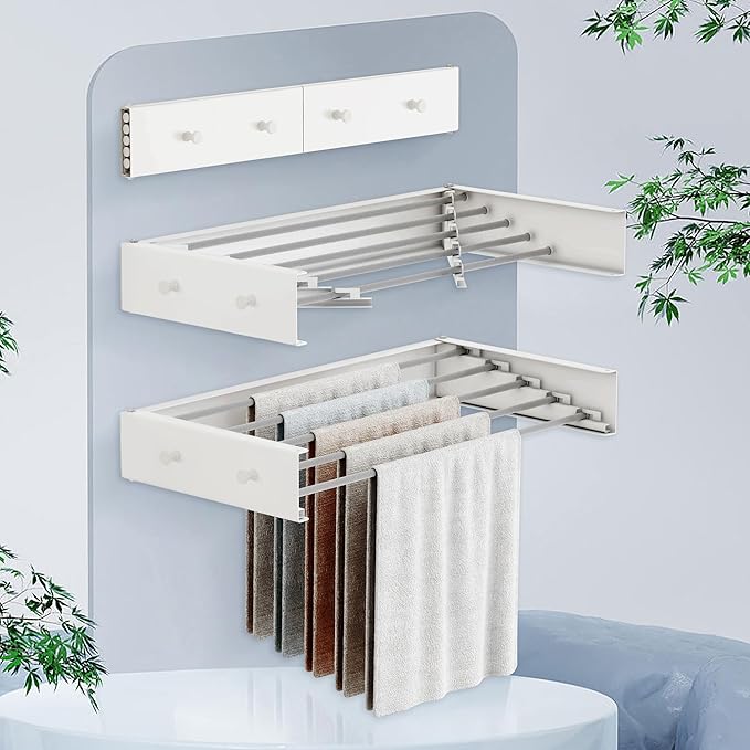 Wall Mounted Drying Rack,28 Inch,Clothes Drying Rack Wall Mounted,Foldable,Retractable,Collapsible Drying Raks for Laundry