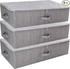 iwill CREATE PRO Folding Washable Dustproof Under bed Storage Bins with Lids, Underbed Storage Containers for Closet, Wardrobe Clothes, Blanket, Duvets, Sweaters Organizer, Dark Gray, Pack of 3