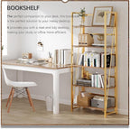 4NM No Assembly Folding Bookshelf, 5-Shelf 62.2" H Collapsible Foldable Bookcase Storage for Small Spaces, Brown and Golden