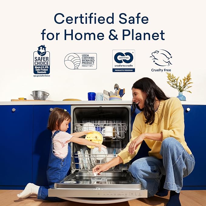 BLUELAND 100% Plastic-Free Dishwasher Detergent Tablets, 120 Count, Lemon Zest Scent, Eco Friendly Dishwashing Pods, Natural, Sustainable