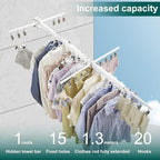 Hoimpro White 51" Clothes Drying Rack Retractable Foldable Wall Mounted, Tri-Fold Space Saving Collapsible for Hanging Clothing Coat, Ideal for Patio, Laundry Room Organization and Storage, Bathroom