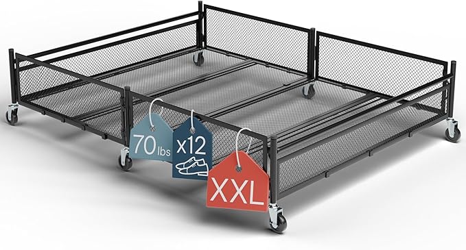 Under Bed Storage with Wheels – XXL 65L Metal Frame Rolling Bin & Shoe Organizer, Large Container 31.5"x23.6" – Ideal for Toys, Bedding & Clothes