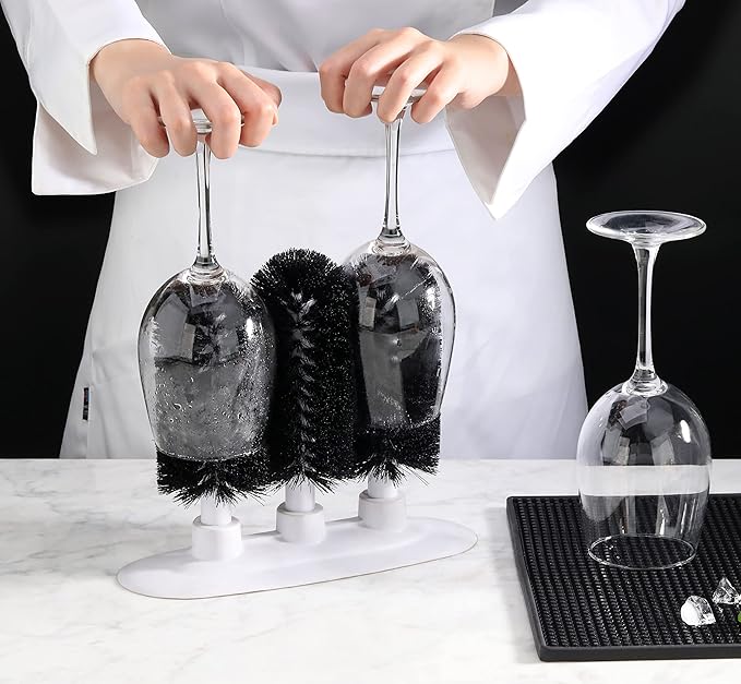 New Star Foodservice 54484 Triple Brush Bar Glass Washer - 3 Brushes - Suction Base, Non-Battery