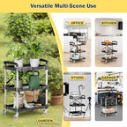 Foldable Rolling Cart, 3 Tier Folding Utility Service Carts with Wheels Lockable Handles for Women No Assembly Storage School Restaurant Warehouse Garage 180LBS Capacity