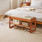 Wood Shoe Bench with Flip-Top Storage,2-Tier Entryway Shoe Bench,31.5in Shoe Rack with Cushion for Living Room,Cherry Wood Color YD-WD061C