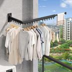 Wall Mounted Clothes Drying Rack, Retractable & Collapsible, Foldable Black-Ring Laundry Hanger