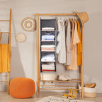 BOOMIBOO Hanging Closet Organize and Shelves，5-Hanging Shelf with 2 Side Pockets，Storage Foldable （Black）