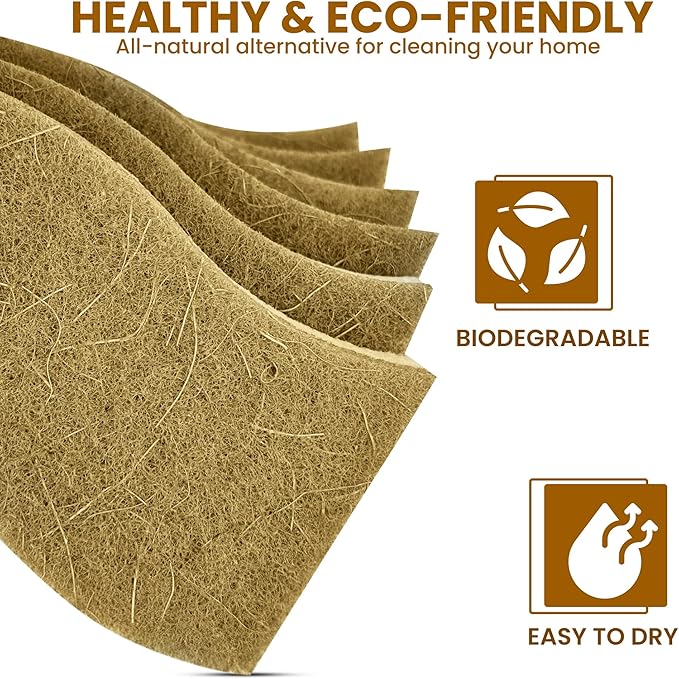 Natural Kitchen Sponge –12-Pack Biodegradable Sponges for Dishes –Compostable Dish Washing Scrubbers – Eco Friendly Non-Scratch Cellulose & Coconut Husk Scrubber Sponges for Cleaning