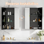 26x30 Inch Medicine Cabinet with Mirror, Aluminum Bathroom Mirror Cabinet, Beveled Edge Mirrored Double Door, Adjustable Shelves, Surface or Recessed Mount Mirrors with Storage,Black