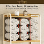 TETOTE 5-Tier Bathroom Towel Rack Metal Towel Storage Organizer M-Shaped Detachable Dividers Towel Holder for Pool, Laundry, White