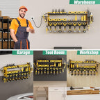 Suchtale Power Tool Organizer Wall Mount,Drill Organizer,33.2" Garage Storage,8 Drill Holders,3 Layers Heavy Duty Metal Shelf with 8 Outlets Power Strip, Gifts for Dad,Husband,Yellow