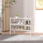 ROMGUAR CRAFT 3 Tier Bamboo Shoe Rack for Closet Free Standing Wood Shoe Shelf Storage Organizer for Entryway Small Space Stackable 27"x11"x20" (White)