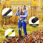 Leaf Rake, Small Rake for Leaves with 30"-60" Adjustable Long Handle, 11 Tines 8.5" Wide, Metal Rakes Heavy Duty for Lawns, Gardening, Yard, Camping, Shrub, Grass, Bush, Weed, Debris