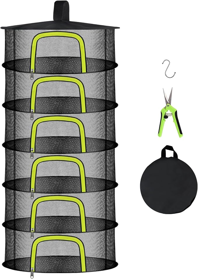 6 Layer Herb Drying Rack, Herb Drying Rack Hanging Mesh, Foldable Plant Drying Net With U-Shaped Zipper, Garden Shears, Hooks, For Drying Herbs Plants, Flowers, Fruits, Food, Clothes(6 Layers-23.62'')