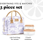 Fit & Fresh Bloomington Lunch Bag for Women - Insulated Large Lunch Box for Work with Containers, Leak-Resistant, Stain-Resistant, Zipper Closure, Lavender Toile