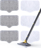 ScrubWiz Steam Mop Pads with Washable and Reusable, 6 Pack Replacement, 2 Material Types Accessories Compatible With Steamer Mop for Cleaning Floors and Carpets, White and Gray