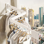 Wall Mounted Clothes Hanger Rack, Clothes Drying Rack,Laundry Drying Rack,Collapsible Clothes Rack Wall Mount, Retractable Drying Rack Clothing,can Fold Upward & Left & Right,White Color