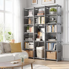 REIBII Book Shelf, 16 Cube Storage Organizers, DIY Tall Book Case for Bedroom, Office, Living Room, Closet, 12" D x 47.24" W x 70.86" H, Grey