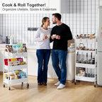 4 Tier Heavy Duty White Metal Rolling Cart with Lockable Wheels,Utility Storage Organizer Carts, Four Tier Roller Book Snack Cart for Kitchen, Bathroom, Garage, Baby Diaper, Craft, Art, Teacher