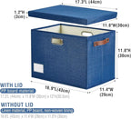 17" Large Collapsible Storage Bins with Lids, Stackable Closet Organizers with PU Handle and Labels, 3-Pack Decorative Fabric Storage Boxes for Home, Bedroom, Closet, Office, Nursery(Navy)