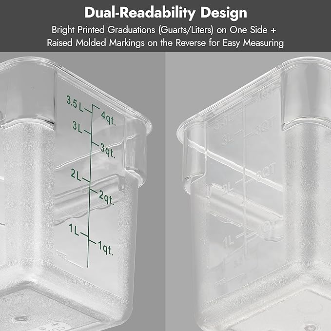 CURTA 8-Pack 22 Qt NSF Clear Polycarbonate Food Storage Containers with Blue Lids - Square, Commercial-Grade, Freezer & Dishwasher Safe, Stackable