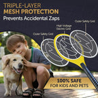 Bug Zapper 18" Electric Fly & Mosquito Swatter Racket - Outdoor/Indoor Killer for Flies, Battery-Operated Tennis Killing Zap, 3000 Volts Electronic Catcher, 2 AA Batteries Included - Yellow