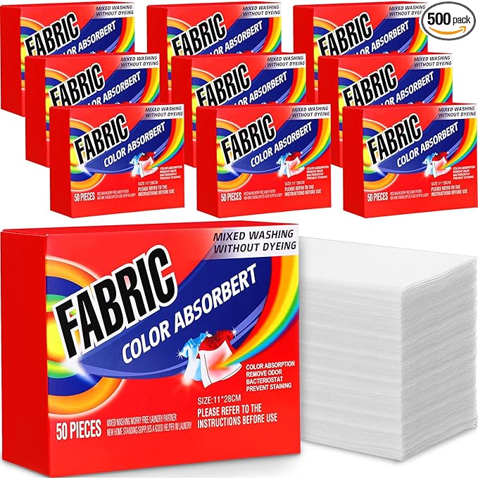 500 Pcs Color Absorber Laundry Sheets Color Dye Guard Sheets for Laundry Prevent Runs or Bleeds Fragrance Free Trapping for Home Apartment
