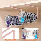 2 Pack Tumbler Lid Organizer, Horizontal Tumbler Lid Storage Hook Up to 20 Lids, Space Saving Cup Lid Holder Under Cabinet Tumbler Lid Hook for Kitchen Organizer, Paper Towel Hanger(Round&Flat, Pink)
