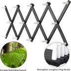 Dseap Accordian Wall Hanger: 16” High Wooden Wall Expandable Coat Rack, Hat Rack Holder, Accordion Hook for Baseball Caps, Coats, Mugs, 14 Peg Hooks, Black & White