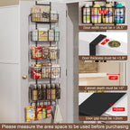 Adjustable Over The Door Organizer, Metal Hanging Door Organizer with 5 Wire Basket 7 Hooks, Wall Mounted Shelf for Pantry Laundry Organization and Storage, Black