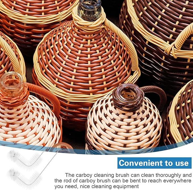 Honeydak 2-Pack 30 Inch Carboy Brush, Nylon & Steel, L-Shape, Clear, 76cm, Wine Making & Beer Brewing, Glass Carboy Cleaning Brush