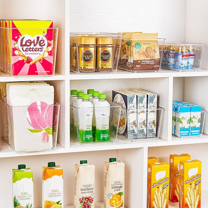 YIHONG Clear Plastic Storage Bins, 8 Pack Pantry Organizer Bins with Handle for Kitchen, Freezer,Cabinet,Closet Organization and Storage(XL)