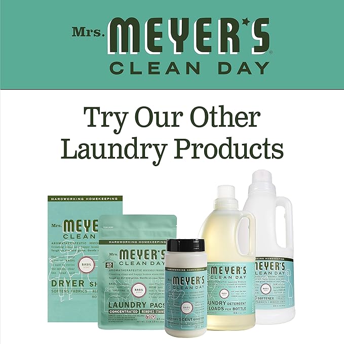 MRS. MEYER'S CLEAN DAY Liquid Fabric Softener Bottle, Basil Scent 32 Fl oz (Pack of 4)
