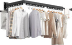 Wall Mounted Clothes Hanger, Aluminum Clothes Drying Rack, Space Saver, Retractable, Windproof Holes, with Clips