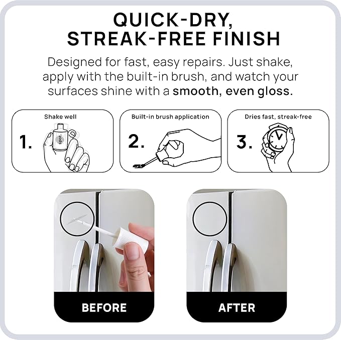 spot. Touch Up Paint, Porcelain + Appliance Repair Kit, for Chips, Scratches, Cracks, and Spots on Tiles, Metal Surfaces, Ceramics, and Fiberglass, White Gloss, 1 Fl Oz