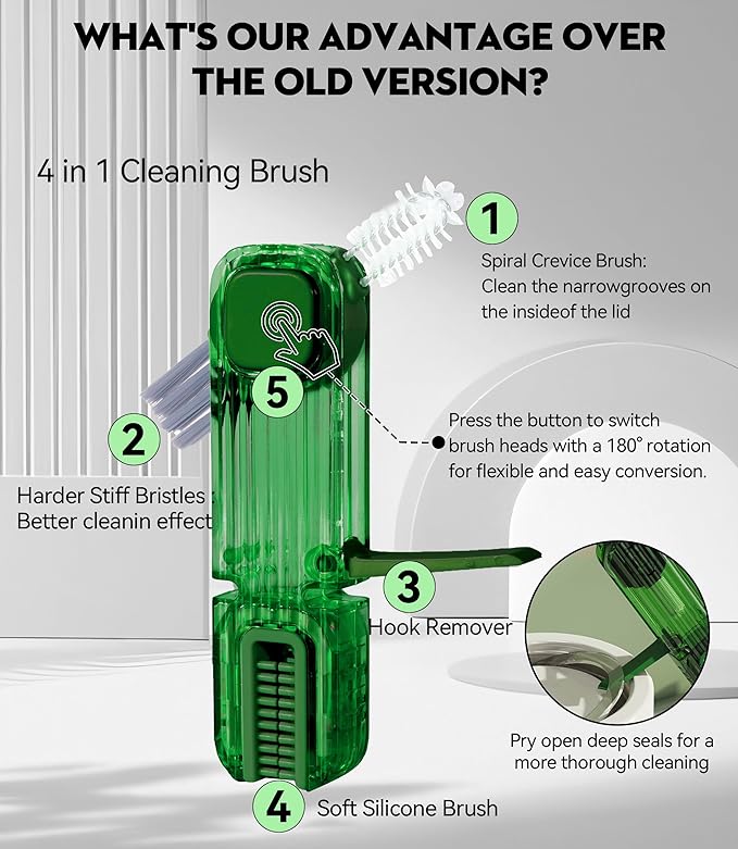 4 in 1 Bottle Gap Cleaning Brush - 2 PCS Multifunctional Cup Lid Cleaning Tools, Mutipurpose Tiny Silicone Cup Holder Cleaner Nipple Cleaning Brush, Home Kitchen Cleaning Tools