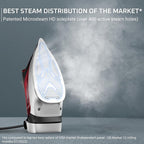 Rowenta, Iron, Focus Excellence Stainless Steel Soleplate Steam Iron for Clothes, Retractable Cord, 400+ Microsteam Holes, Powerful steam, LED Display, 1750 W Ironing Clothes, Cordreel, Red DW5433