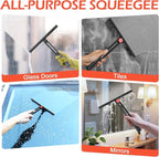 Upgraded Shower Squeegee for Glass Doors with 2 Pack Multi-Purpose 360° Rotating Window Squeegees for Walls Wiper, Car Windshield, Tile, Mirrors and Kitchen