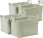 BROWNLILY Handwoven Clothes Basket Laundry Hampers Large Wicker Storage Baskets for Shelves Blankets Closet Storage Bins Car Bedroom Bathroom Organizers and Storage Bath (Pack of 4, Green)