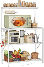 Huuger 4-Tier Bakers Rack with Reversible Power Outlet, 31.5 Inch Microwave Stand, Kitchen Bar, with Top Shelf, 6 S Hooks, White