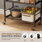 3-Tier Metal Storage Rack with Industrial Wheels,Mesh Shelving Unit with Wooden Table top,Adjustable Shelf,23.6-Inch Width,15.8-Inch Depth, for Kitchen, Laundry,Pantry,Plant,Black
