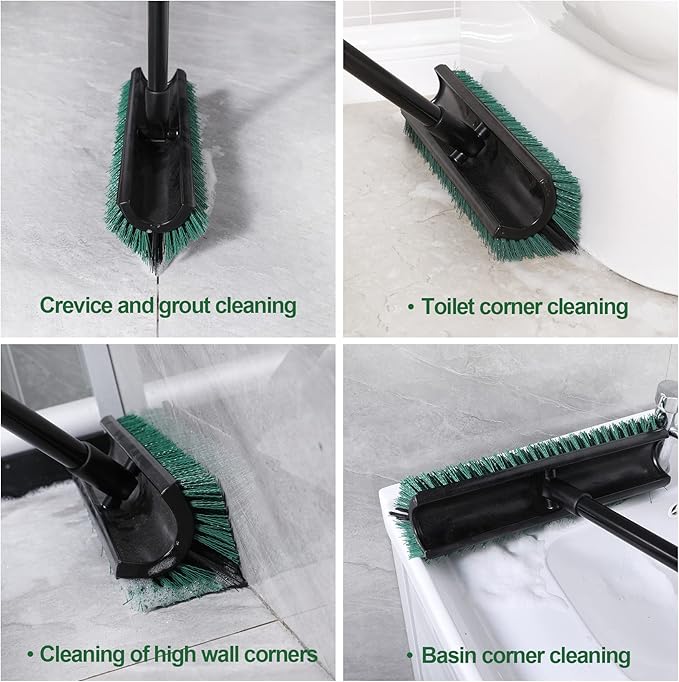 Eyliden Double-Sided Floor Scrub Brush, 65.5'' Long Handle, V-Shaped Head Brushes for Crevice and Corner Cleaning, No-Scratch Effortless Grout Brush for Floor Joint Tile Seams Bathroom Kitchen