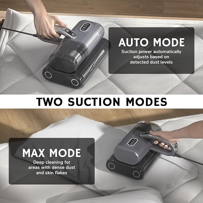 AIRTHEREAL M1 Mattress Vacuum Cleaner, 6 in 1 Bed Vacuum with High-Frequency Vibration - 80,000 RPM Dual Brushroll Rotation, UV-C Light, 14Kpa Suction, Dust Sensor, Ultrasonic and Heating Tech